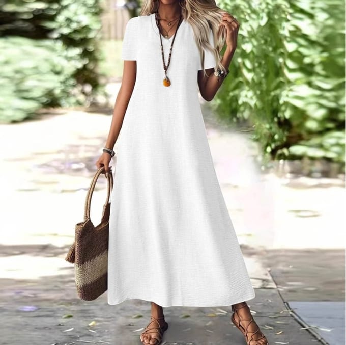 SUNMOOL Maxi dress - Dames Dress - V hals - Wit - Maat:S