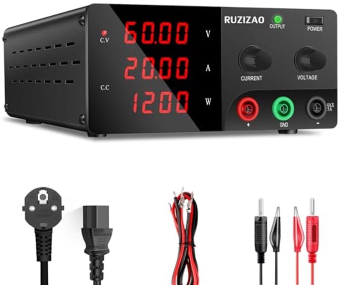 Verstelbare Laboratoriumvoeding 60V 20A - Professionele DC Voeding met LED-display en Draaiknop