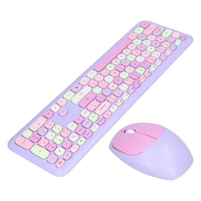 Toetsenbord Muis Combo 2.4G Retro Meerkleurig Stil Cover Draadloos Toetsenbord en Muis SetPaars