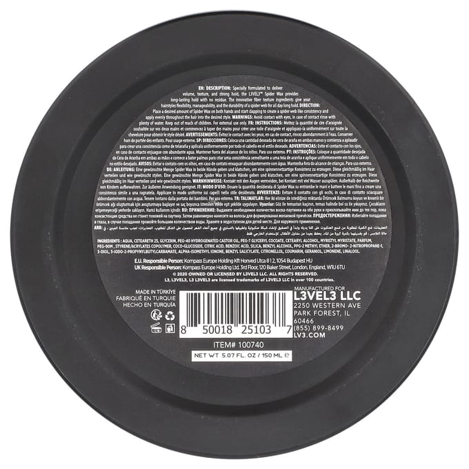 LEVEL3 Hair Styling Spider Wax - Fiber Texture Wax 150ml