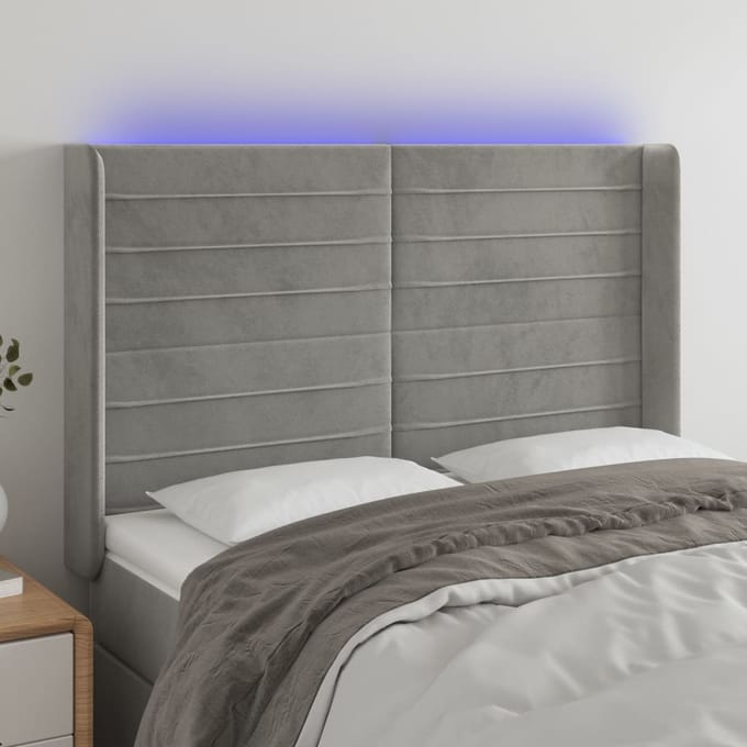 vidaXL - Hoofdbord - LED - 147x16x118/128 - cm - fluweel - lichtgrijs