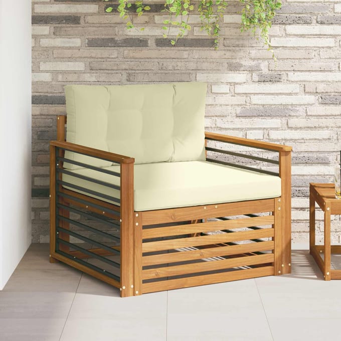 vidaXL - Buitensofa - Massief - Acacia - Hout - en - Polyester - Natuurlijk - en - Crème