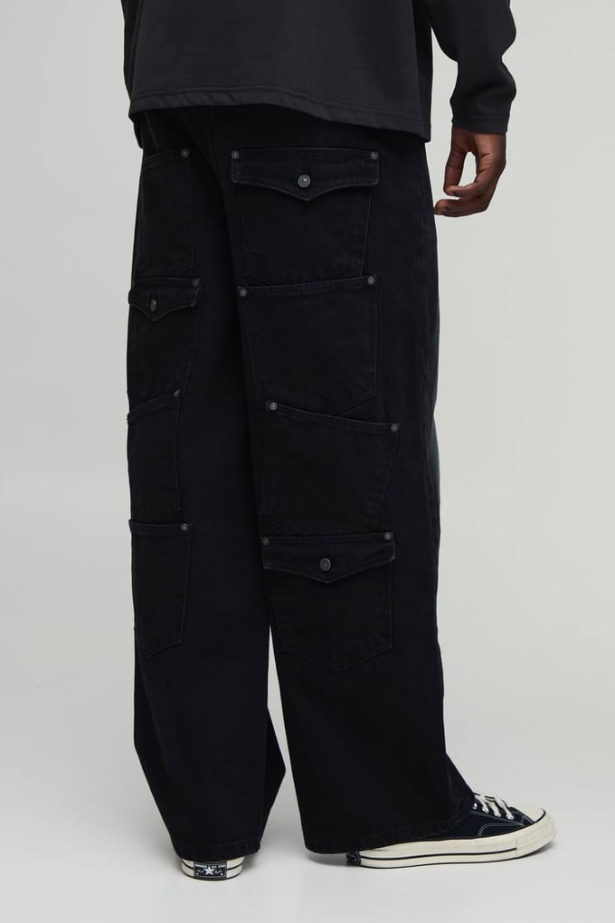 Baggy Jeans Met Versierde Afwerking En Meerdere Zakken | Washed Black | Size 36