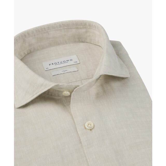 Profuomo Overhemd Linnen Sand - Maat 44 - Heren - Overhemden Casual