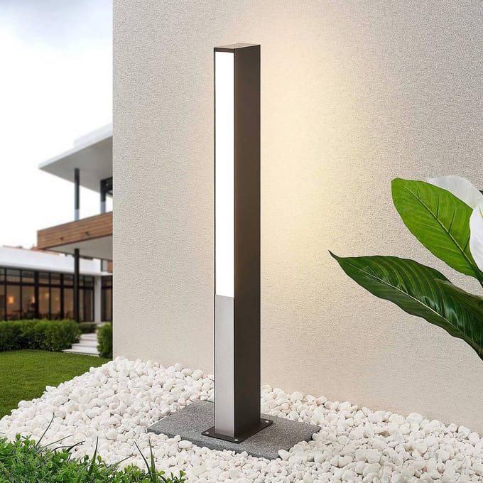 Lucande - LED buitenlamp - roestvrij staal, aluminium, polycarbonaat - H: 80 cm - donkergrijs, wit
