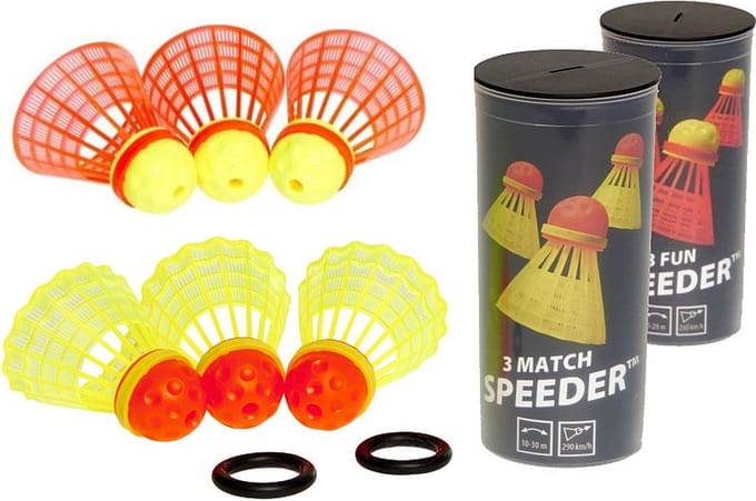 Speedminton Speeder Combi - 10 stuks - 5 Match Speeder - 5 Fun Speeder - speedbadminton - crossminton - speed badminton shuttle - Geel - Rood - windring