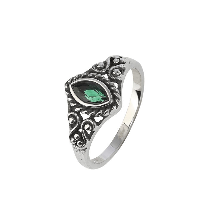 etNox Ring - Green Navette - voor Vrouwen - zilverkleurig