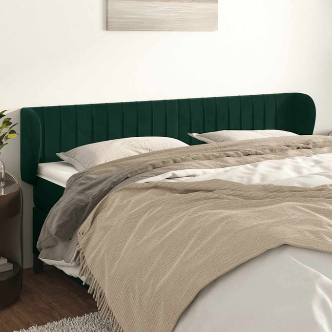 vidaXL - Hoofdbord - met - randen - 183x23x78/88 - cm - fluweel - donkergroen