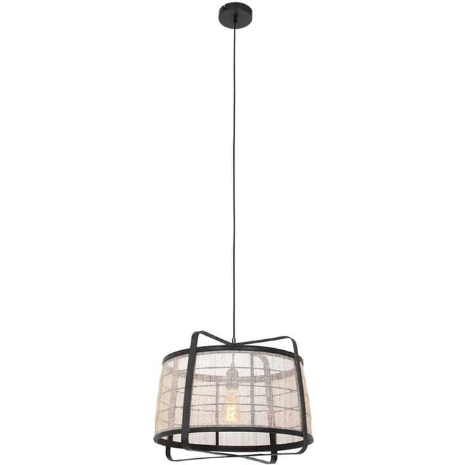 Hanglamp - zwart - Capos - metaal textiel - Ø 48cm - E27 - 3511ZW - Anne Lighting
