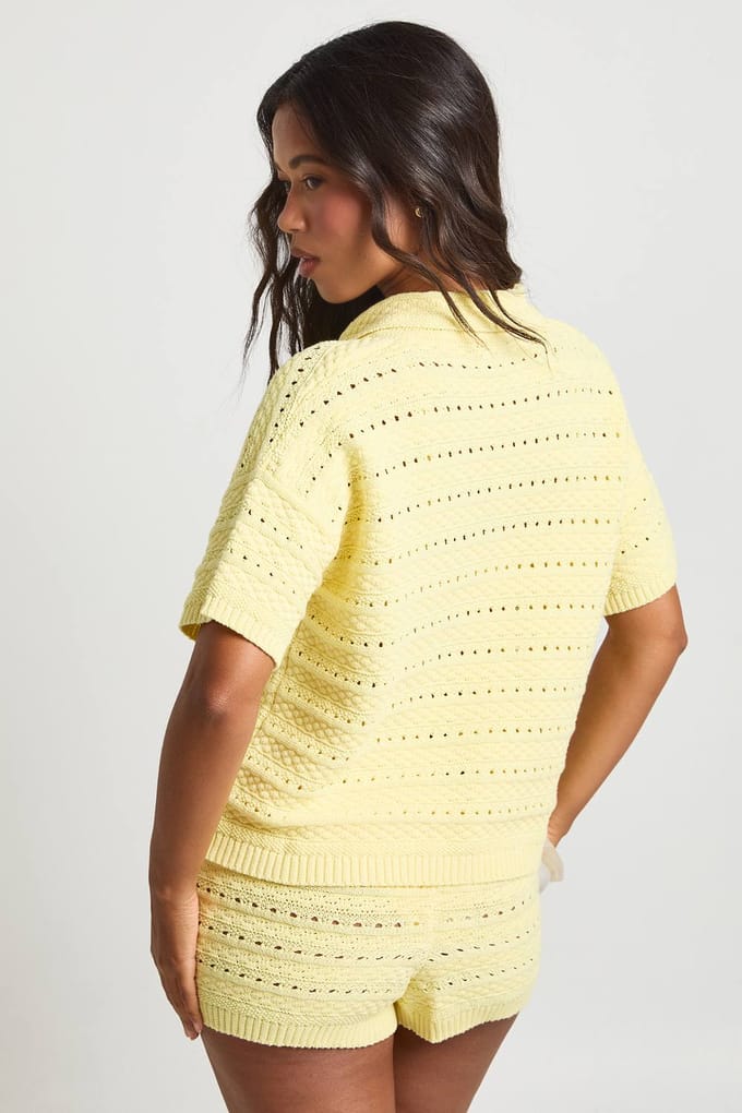 boohoo Dames Gehaakte Gebreide Shirt En Short Set | Boter | Maat: Medium