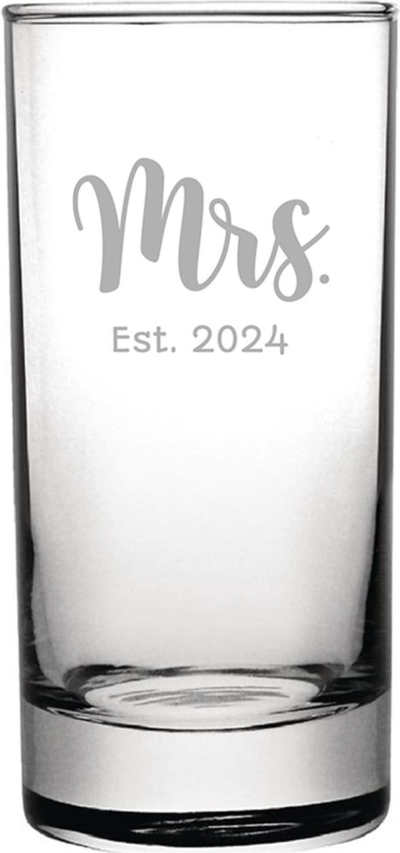 Gegraveerde longdrinkglas 28,5cl Mrs. Est. 2024