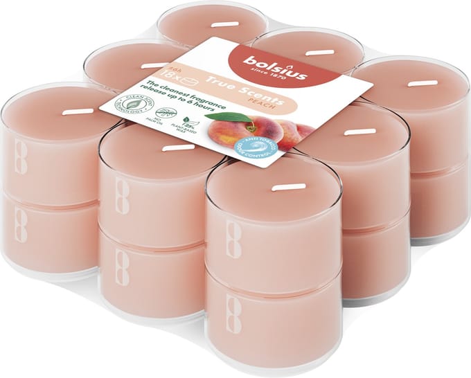 Bolsius - True Scents - Geurtheelichten - 18 stuks per verpakking - Clear cup - Peach