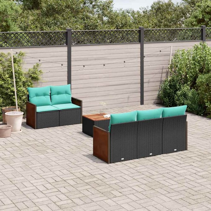 vidaXL - 6-delige - tuinbankset - met - kussens - van - zwart - polyrotan