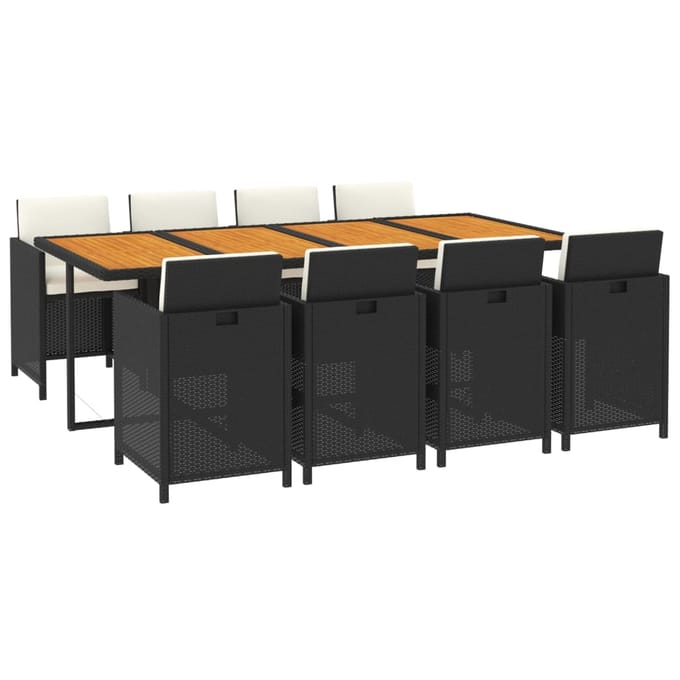 vidaXL - 9-delige - Tuinset - met - kussens - poly - rattan - zwart