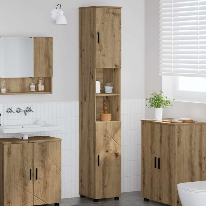 vidaXL - Badkamerkast - met - opslag - Artisan - Eiken - 30 - x - 35 - x - 192 - cm