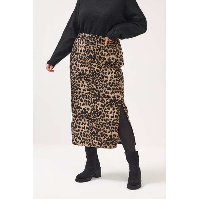 Yours Bruine Getextureerde Potloodrok Met Luipaardprint Size 48