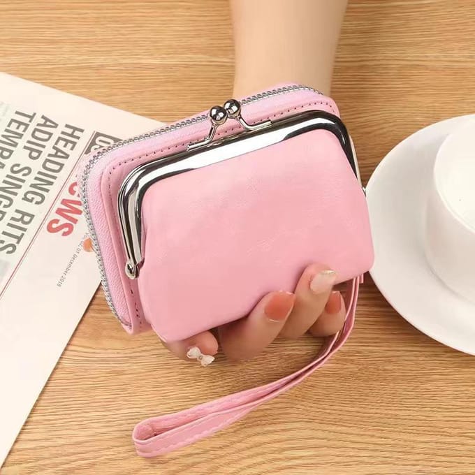 Porte-monnaie Rétro pour Dames avec Fermeture Éclair et Porte-cartes marron clair