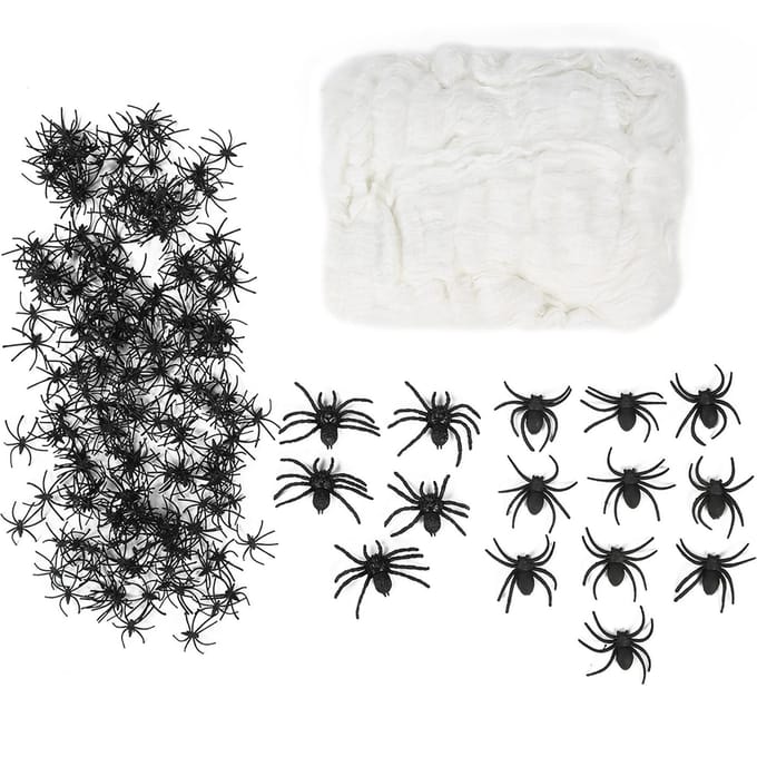 200g Halloween Spinnenwebben Stretch Spinnenwebben met 215 Plastic Spinnen voor Halloween Spookhuis white