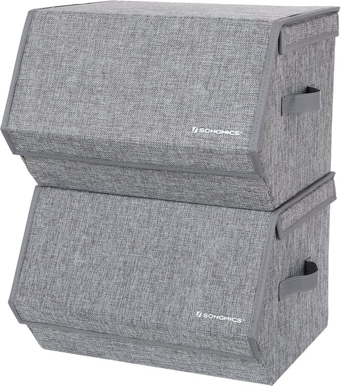 SONGMICS - Opbergbox - Opbergdoos - Set van 2 - Opvouwbare Stapelbare - Magnetisch Deksel