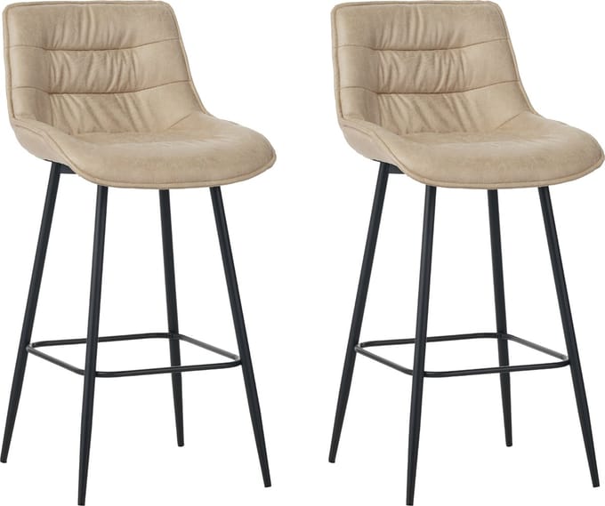 Colenis® - Manila Barstoel - Set Van 2 - Beige - Microfiber Stof- Zonder Armleuning