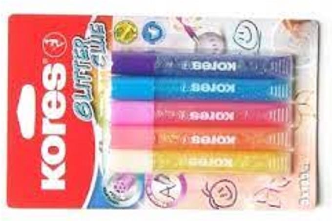 Glitterlijm pennen Kores, set 5x10,5ml, pastel kleuren