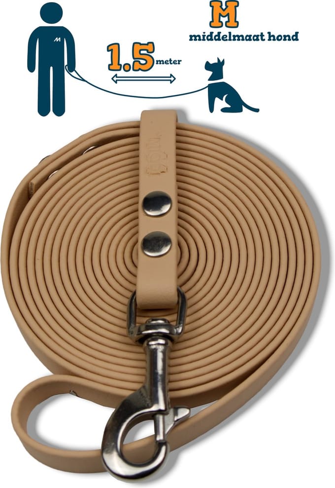 Miqdi hondenriem - BioThane ® - creme - 1.5 meter lang - 13 mm breed - M - middelmaat hond