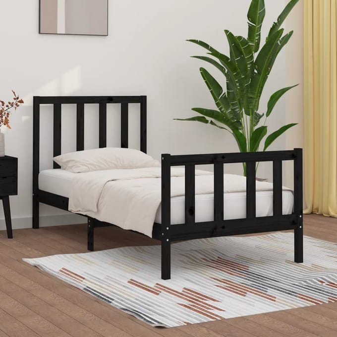 vidaXL - Bedframe - massief - hout - zwart - 75x190 - cm