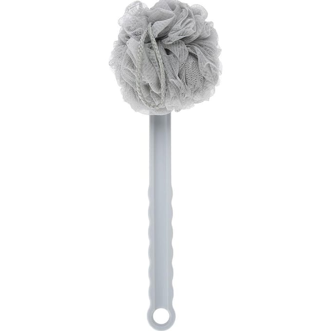 Zachte Badborstel Lange Steel Douche Exfoliërende Borstel Bad Spons Rugschrobber Grijs gray