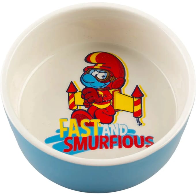 Smurfs Duvoplus - Drinkbak - Hond - Jetpack Smurf Eetkom 500ml - 15x15x6cm Wit/blauw - 1st