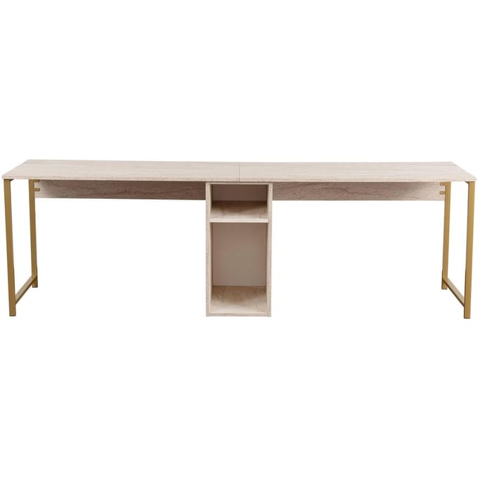Asir - Studiebureau - Travertijn, Goud - 100% met melamine gecoat spaanplaat - 133,5 x 70,5 x 21 cm