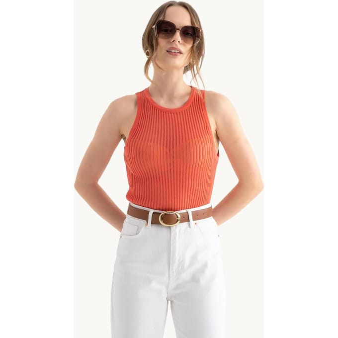 Ronde Hals Ribbel Mesh Tanktop