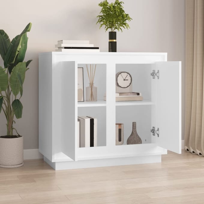 vidaXL - Dressoir - 80x34x75 - cm - bewerkt - hout - wit