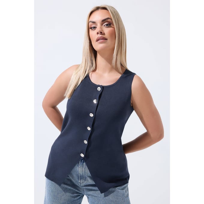 Limited Collection Marineblauw Gebreid Gilet Size 48