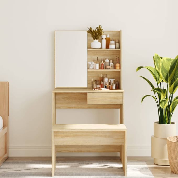 vidaXL - Kaptafel - met - spiegel - 74,5x40x141 - cm - sonoma - eikenkleurig