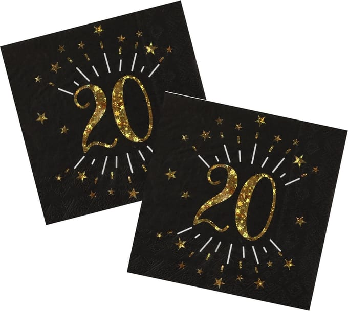 Verjaardag feest servetten leeftijd - 50x - 20 jaar - goud - 33 x 33 cm