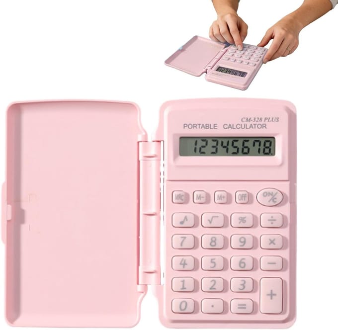 Mini Rekenmachine - Zakformaat Hulpmiddel - Studenten Examens - Met Deksel - 10x6 cm - Roze
