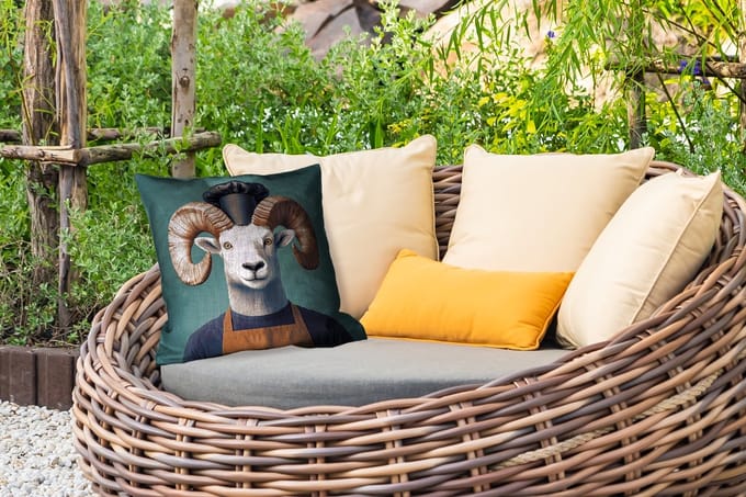 Tuinkussen - Geit - Hoorns - Kokskleding - 40x40 cm - Weerbestendig
