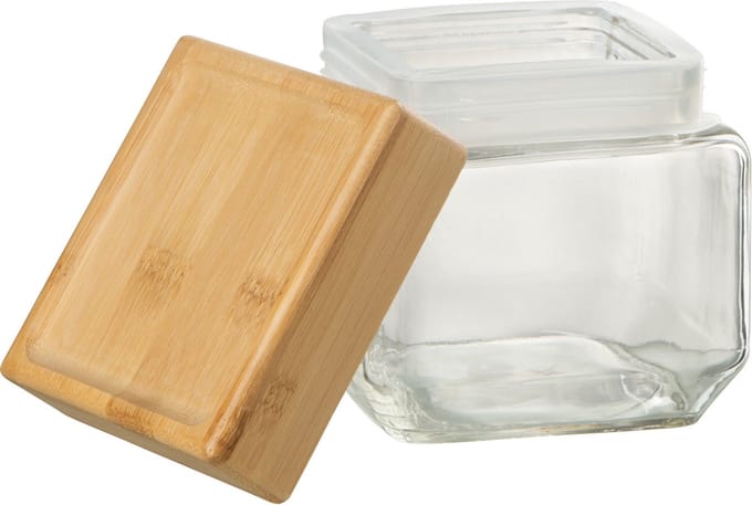 J-Line voorraadpot Brad - glas/bamboe - transparant/naturel - small