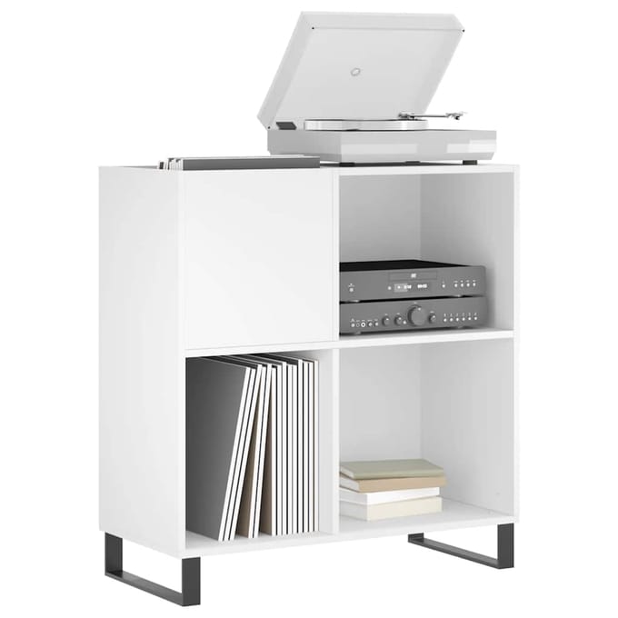 vidaXL - Platenkast - 84,5x38x89 - cm - bewerkt - hout - wit