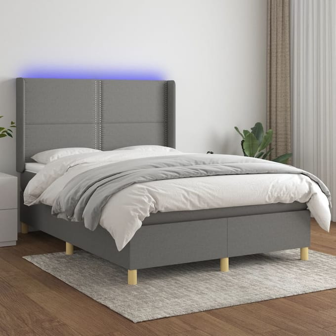 vidaXL - Boxspring - met - matras - en - LED - stof - donkergrijs - 140x200 - cm