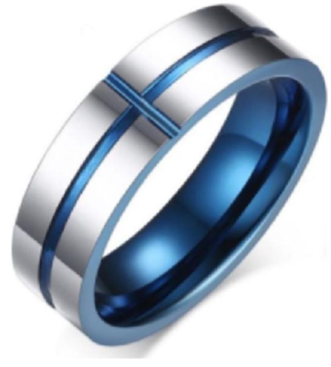 Schitterende Blue Wolfraamcarbide Ring | Heren Ring | Zilver kleur | Ring 19.00 mm. (maat 60)