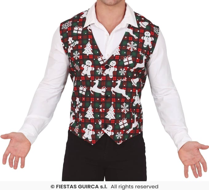 Kerstmis Gilet Rood/Groen Squares