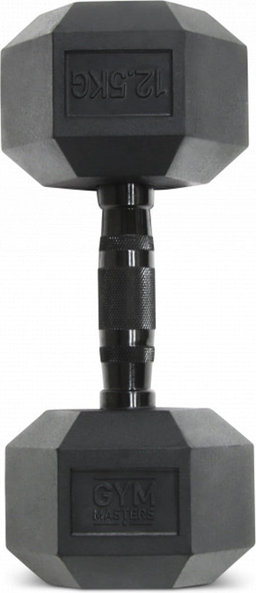 Gym Masters Dumbbell 12,5 kg – Hexagon Rubber Dumbbell – Zwart