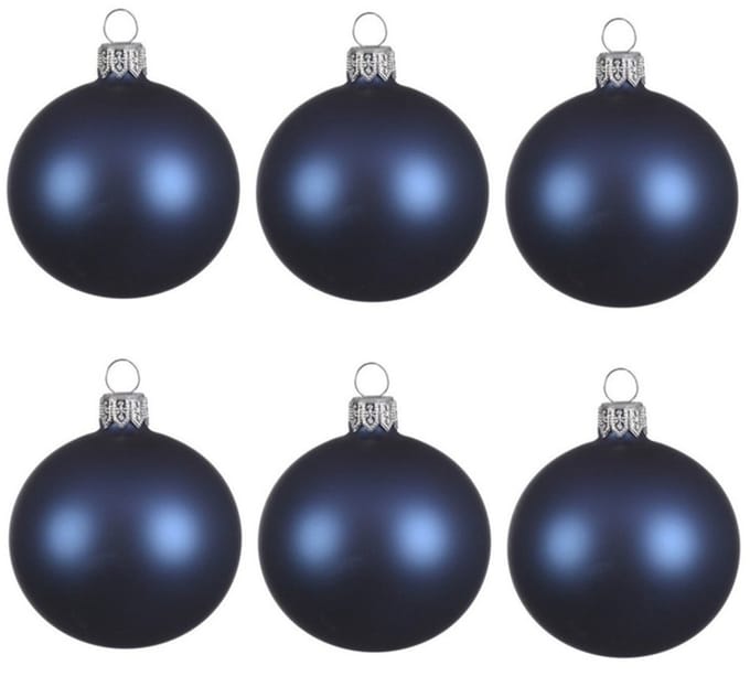 Decoris kerstballen - 6x - donkerblauw - 8 cm - glas - mat - velvet - kerstversiering