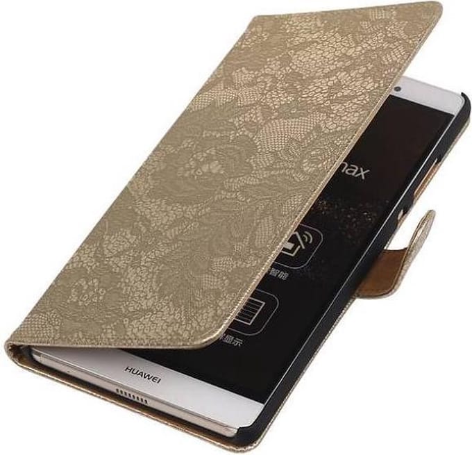 Lace Bookstyle Wallet Case Hoesjes Geschikt voor Huawei P8 Max Goud