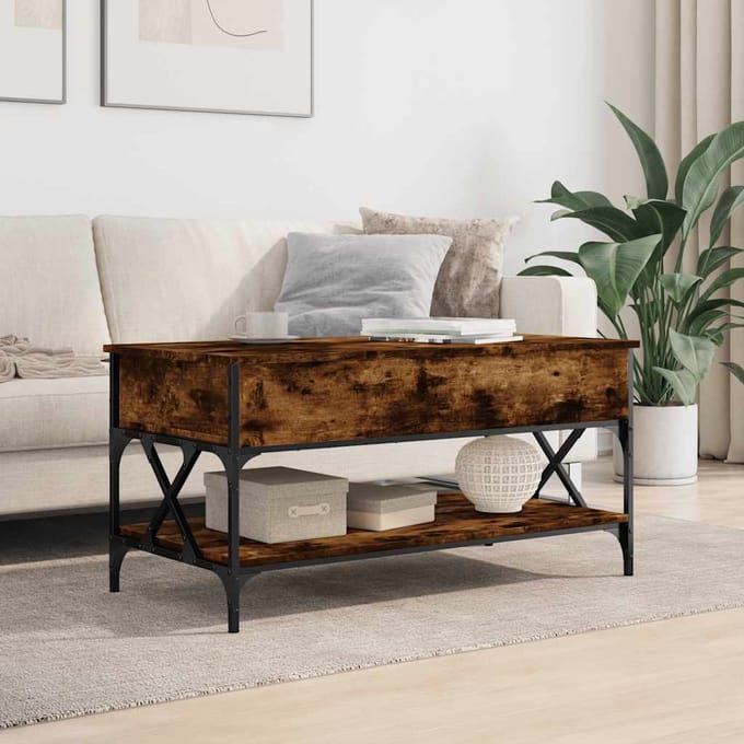 vidaXL - Salontafel - 100x50x50 - cm - bewerkt - hout - en - metaal - gerookt - eiken
