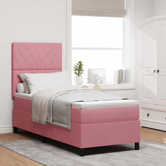 vidaXL - Boxspring - bed - met - matras - Roze - 80 - x - 200 - cm - Fluweel