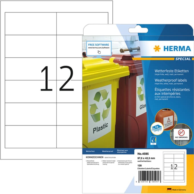 Etiket HERMA 4595 97x42.3mm folie wit 120 stuks