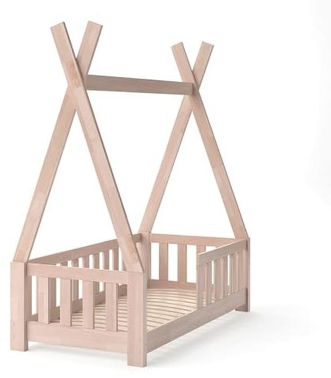 Stylish Tipi Kinderbed 70x140 cm van Massief Hout met Omheining