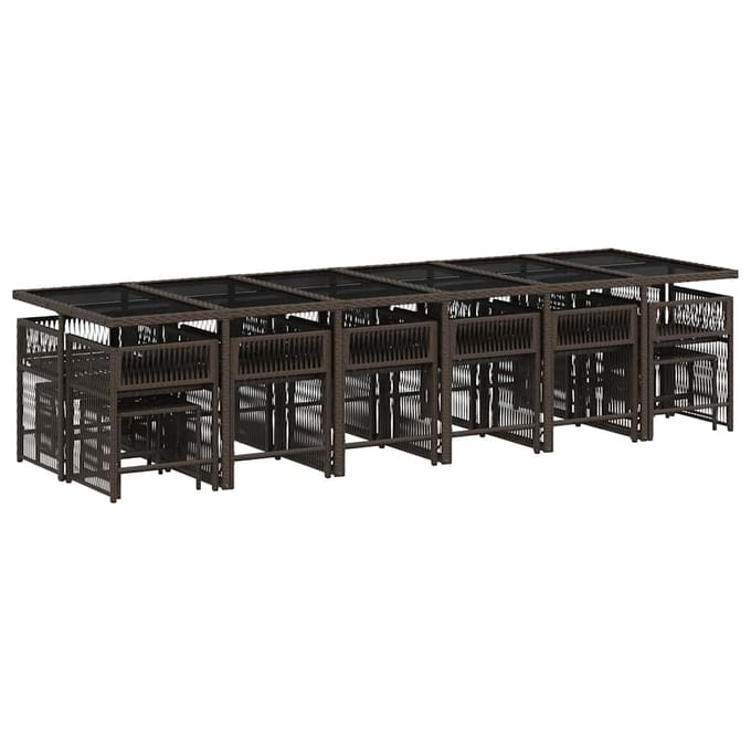vidaXL - 17-delige - Tuinset - met - kussens - poly - rattan - bruin